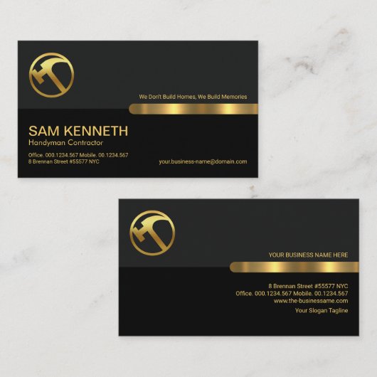 Grijs Zwart Retro Columns Builder Handyman Visitekaartje (Voorkant / Achterkant)