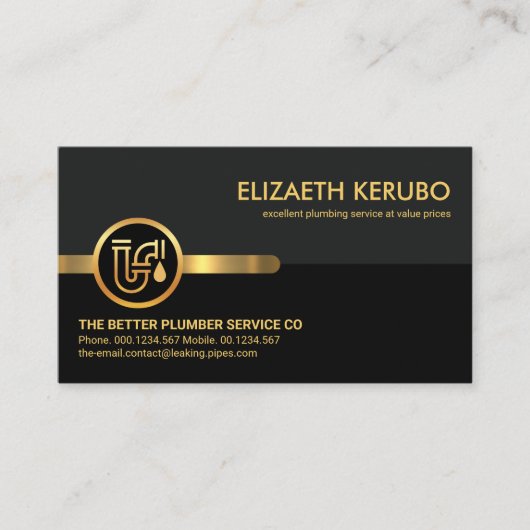 Grijs Zwart Retro Lagen Loodgieterij Visitekaartje (Voorkant)