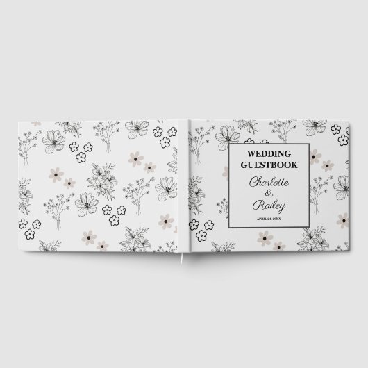 Grijs Zwart Retro Y2K Hippie Bloem Patroon Bruilof Gastenboek (Volledig)