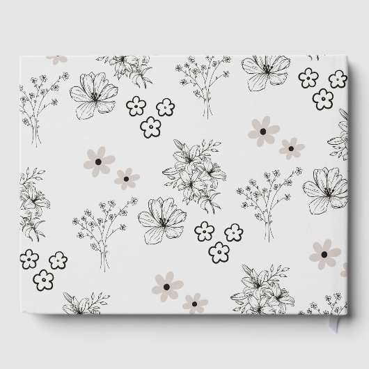 Grijs Zwart Retro Y2K Hippie Bloem Patroon Bruilof Gastenboek (Achterkant)