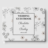 Grijs Zwart Retro Y2K Hippie Bloem Patroon Bruilof Gastenboek (Voorkant)