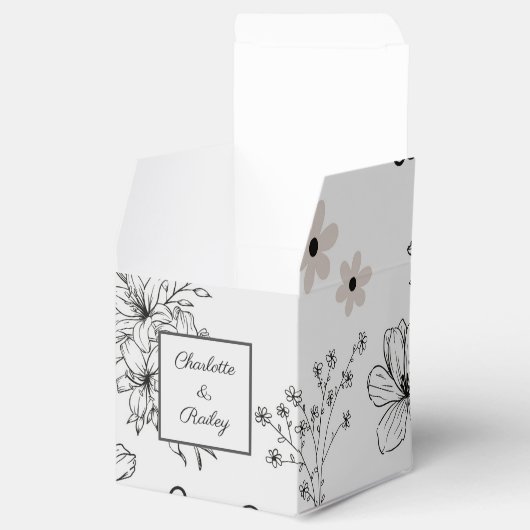 Grijs Zwart Retro Y2K Hippie Bloempatroon Bedankdoosjes (Geopend)