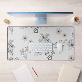 Grijs Zwart Retro Y2K Hippie Bloempatroon Bureaumat