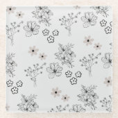 Grijs Zwart Retro Y2K Hippie Bloempatroon Glazen Onderzetter (Voorkant)