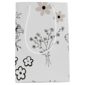 Grijs Zwart Retro Y2K Hippie Bloempatroon Medium Cadeauzakje (Voorkant)