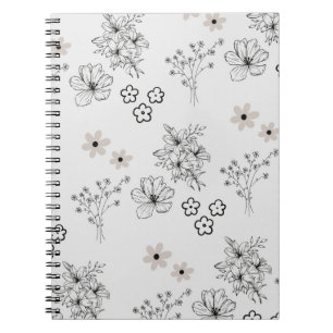 Grijs Zwart Retro Y2K Hippie Bloempatroon Notitieboek