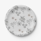 Grijs Zwart Retro Y2K Hippie Bloempatroon Papieren Bordje (Voorkant)
