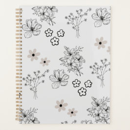 Grijs Zwart Retro Y2K Hippie Bloempatroon Planner