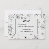 Grijs Zwart Retro Y2K Hippie Bloempatroon RSVP Kaartje (Voorkant)