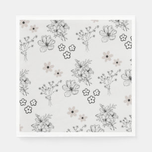 Grijs Zwart Retro Y2K Hippie Bloempatroon Servet