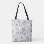 Grijs Zwart Retro Y2K Hippie Bloempatroon Tote Bag (Achterkant)