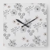 Grijs Zwart Retro Y2K Hippie Bloempatroon Vierkante Klok (Voorkant)