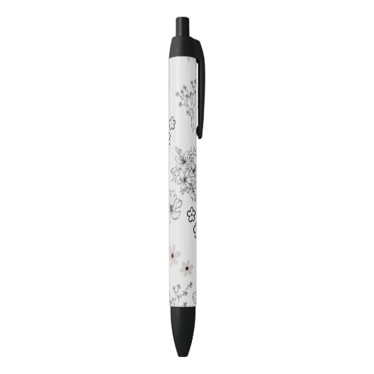 Grijs Zwart Retro Y2K Hippie Bloempatroon Zwarte Inkt Pen (Achterkant (Verticaal))
