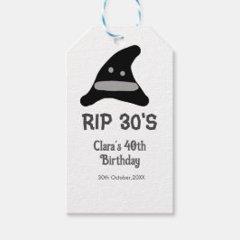 Grijs zwart RIP 30's 40e verjaardag heks hoed hall Cadeaulabel