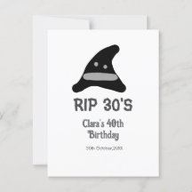 Grijs zwart RIP 30's 40e verjaardag heksenhoed hol