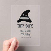 Grijs zwart RIP 30's 40th Birthday heks pet hallow Acryl Uitnodigingen (Insitu (Draagbaar))
