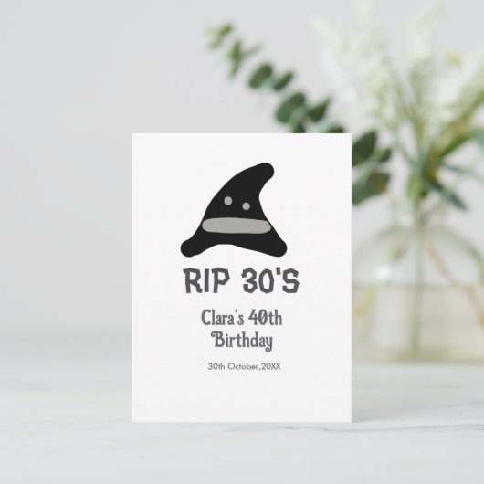 Grijs zwart RIP 30's 40th Birthday heks pet hallow Briefkaart (Staand voorkant)