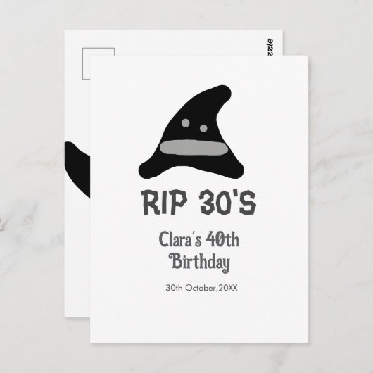 Grijs zwart RIP 30's 40th Birthday heks pet hallow Briefkaart (Voorkant / Achterkant)