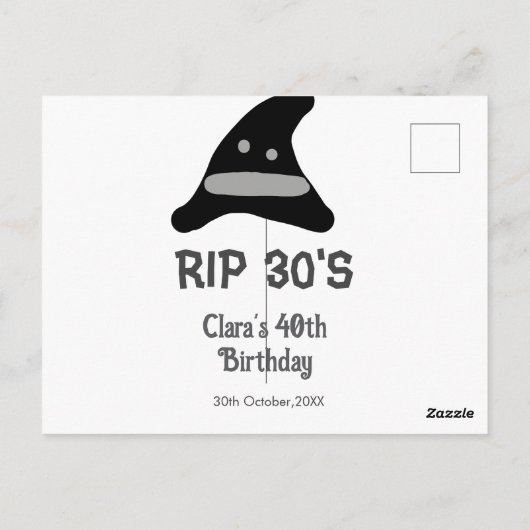 Grijs zwart RIP 30's 40th Birthday heks pet hallow Briefkaart (Achterkant)