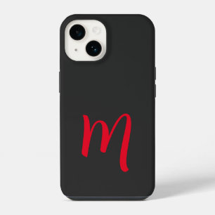 Grijs Zwart Rood Monogram Klassiek Handschrift iPhone 14 Hoesje