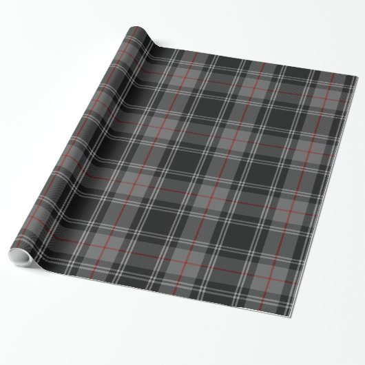 Grijs Zwart Rood Tartan Plaid Cadeaupapier (Uitgerold)