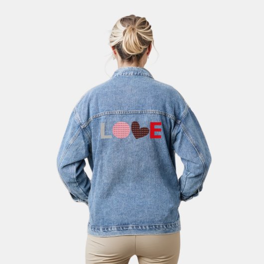 grijs zwart roze rood mini hart liefdesbrief denim jacket (Model)