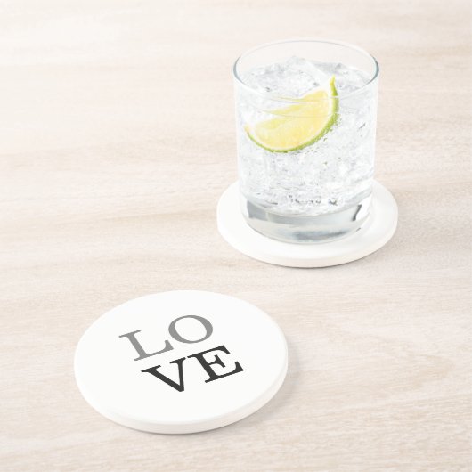 Grijs Zwart Script Liefde Bruiloft Zandsteen Onderzetter (Zijkant)