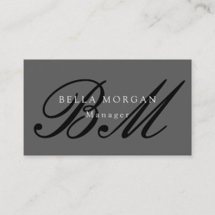 Grijs Zwart Script Monogram Modern Stijlvol Visitekaartje