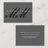 Grijs Zwart Script Monogram Modern Visitekaartje (Voorkant / Achterkant)