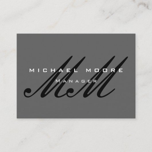 Grijs Zwart Script Monogram Modern Visitekaartje (Voorkant)
