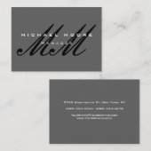Grijs Zwart Script Monogram Modern Visitekaartje (Voorkant / Achterkant)