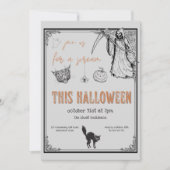 Grijs Zwart Sinaasappel Cat Halloween Party Kaart (Voorkant)