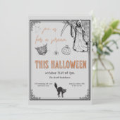 Grijs Zwart Sinaasappel Cat Halloween Party Kaart (Staand voorkant)