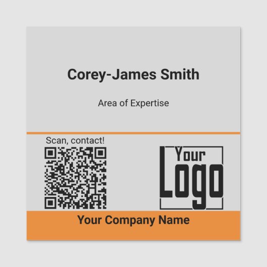 Grijs Zwart Sinaasappel QR Code Logo Bedrijf Exper Naamplaatje (Voorkant)