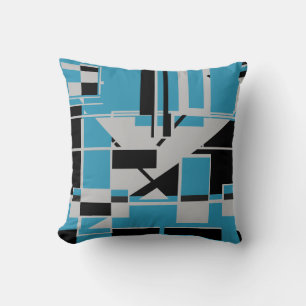 Grijs Zwart Turquoise Geometrisch Abstract Doolhof Kussen