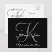 Grijs, Zwart, Voornamen, Monogram Save the Date Aankondigingskaart (Voorkant / Achterkant)