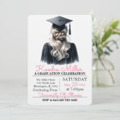 Grijs & Zwart Waterverf Afstuderen Uitnodiging (Staand voorkant)