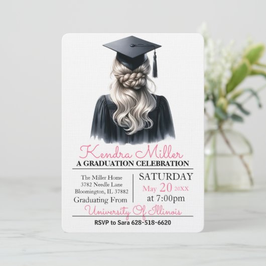 Grijs & Zwart Waterverf Afstuderen Uitnodiging (Staand voorkant)