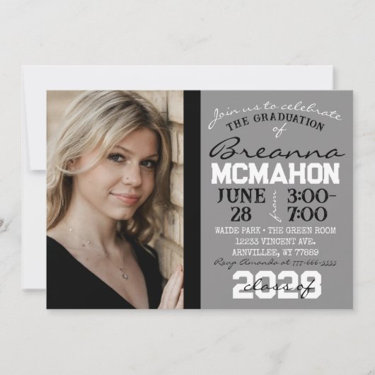 Grijs, Zwart & Wit Afstuderen Fotouitnodiging Kaart (Voorkant)