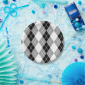 Grijs Zwart Wit Argyle Diamant Design Papieren Bordje (Feest)