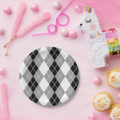 Grijs Zwart Wit Argyle Diamant Design Papieren Bordje (Feest)