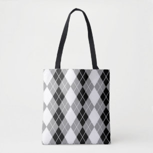 Grijs Zwart Wit Argyle Diamant Design  Tote Bag