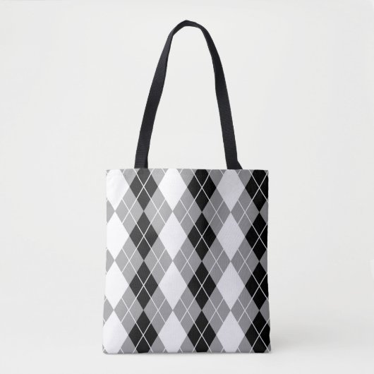 Grijs Zwart Wit Argyle Diamant Design  Tote Bag (Voorkant)