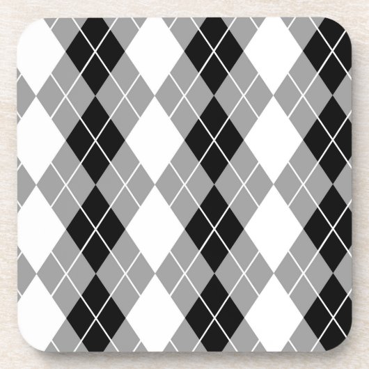 Grijs Zwart Wit Argyle Diamond Design Bier Onderzetter (Voorkant)