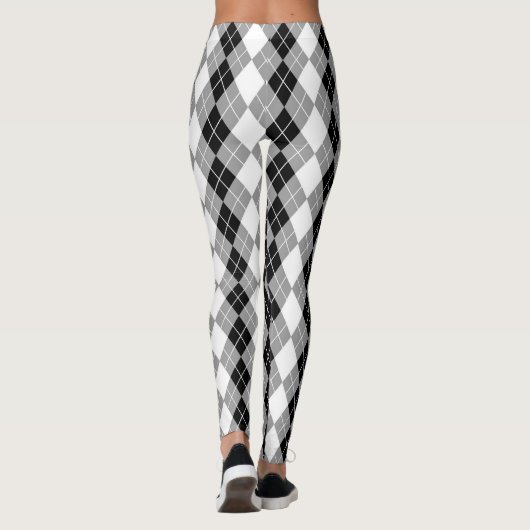 Grijs Zwart Wit Argyle Diamond Design Leggings (Achterkant)