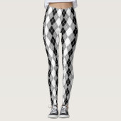 Grijs Zwart Wit Argyle Diamond Design Leggings (Voorkant)
