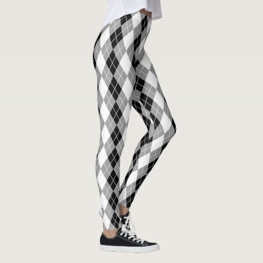 Grijs Zwart Wit Argyle Diamond Design Leggings (Rechts)