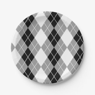 Grijs Zwart Wit Argyle Diamond Design Papieren Bordje