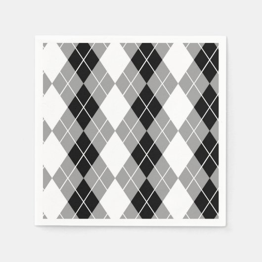 Grijs Zwart Wit Argyle Diamond Design Servet (Voorkant)