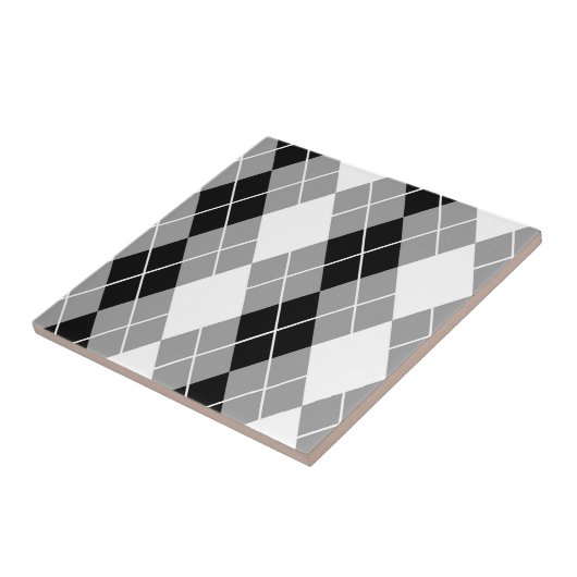 Grijs Zwart Wit Argyle Diamond Design Tegeltje (Zijkant)